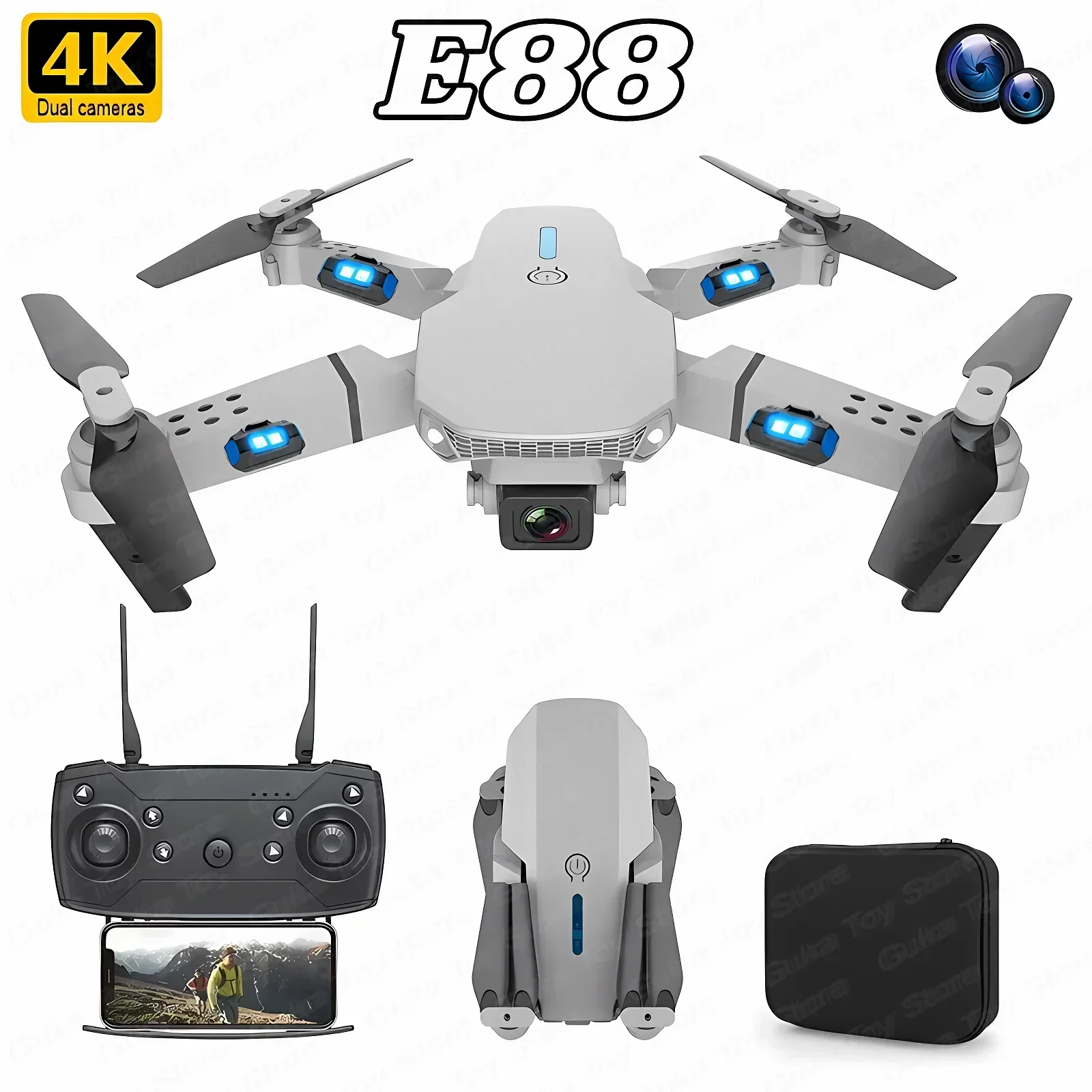 Drone Camera Professional - E88 Pro WIFI FPV Droneมุมกว้างHD 4K
