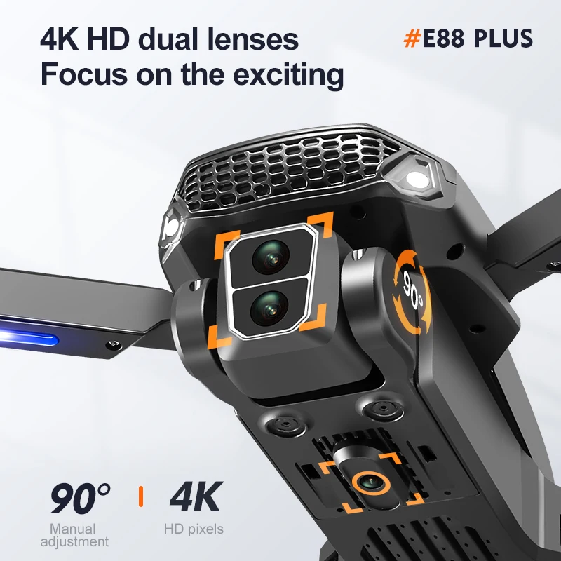 โดรนโดรน E88 Plus ใหม่: 90 °   - Drone Camera 4K บทวิจารณ์และราคา